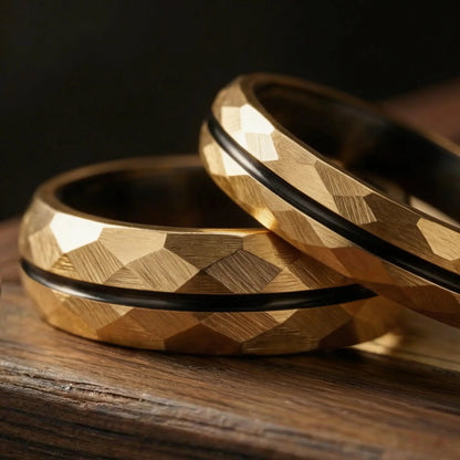 HIBIKI set — Gold Faceted Couple Rings Japanese Melody
