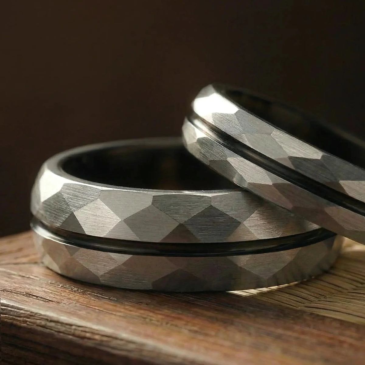 SATORI set — Platinum Faceted Couple Rings Japanese Melody
