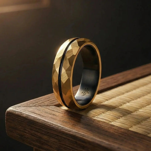 Gold metal ring with a black stripe Japanese Melody