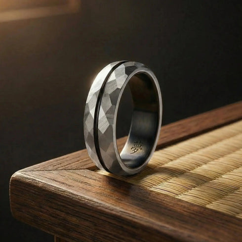 Metal ring with a black stripe Japanese Melody