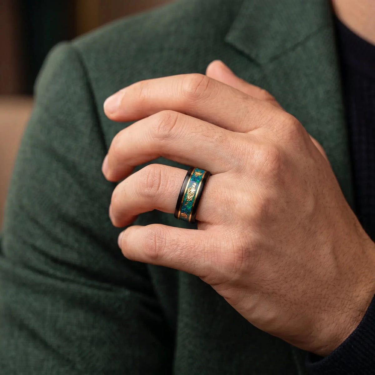 RYOKO — Malachite & Gold Leaf Ring Sands of Orion