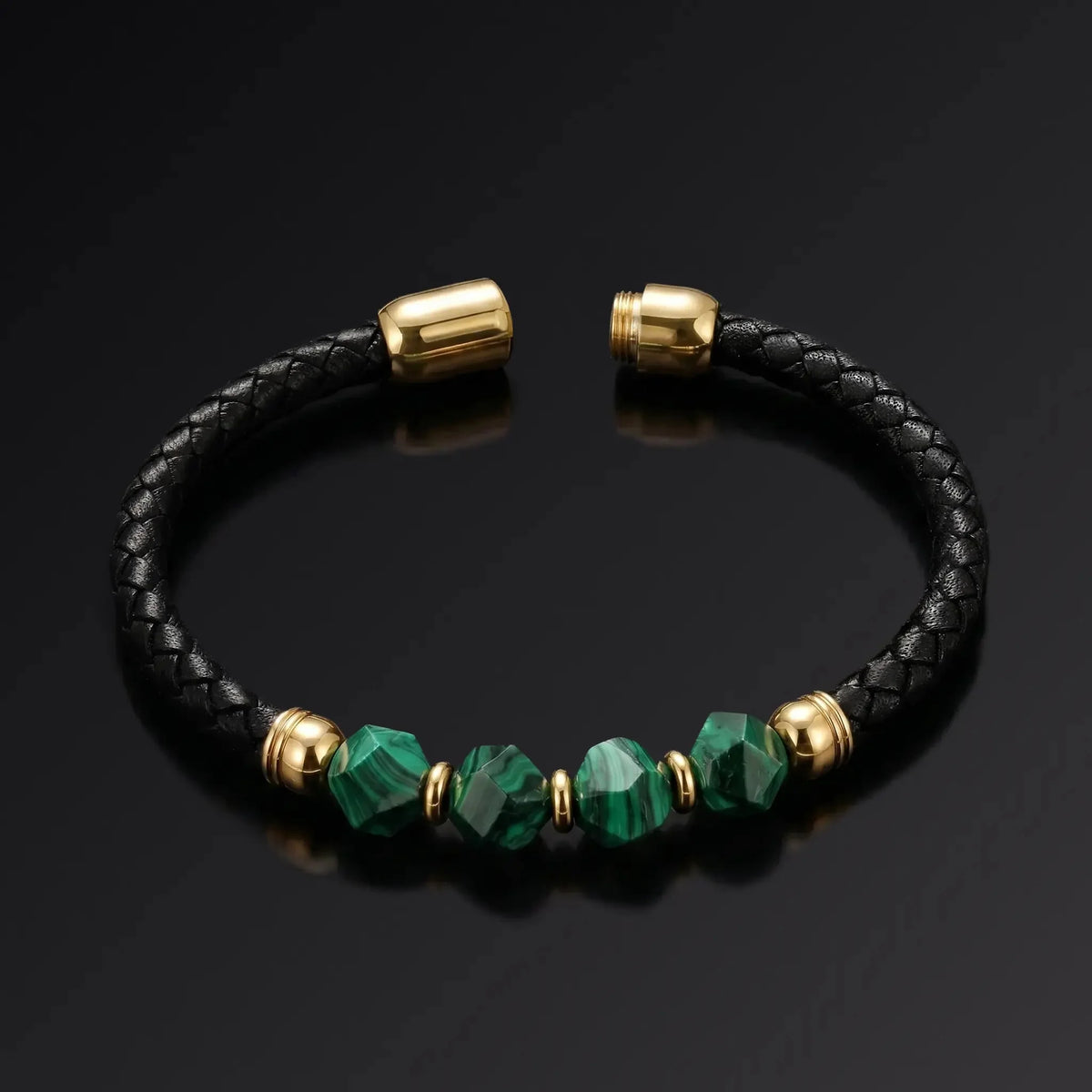 SAN-KAWA — Malachite & Italian Leather Bracelet Leonardo’s Leather