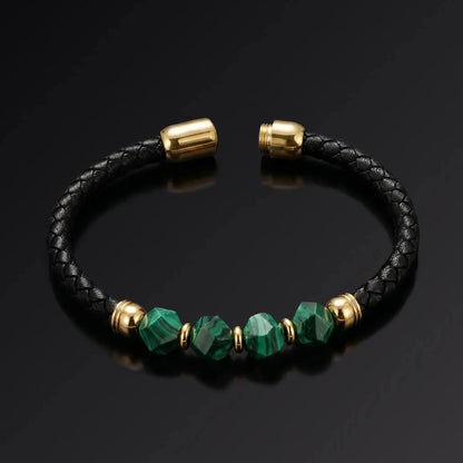 SAN-KAWA — Malachite & Italian Leather Bracelet Leonardo’s Leather