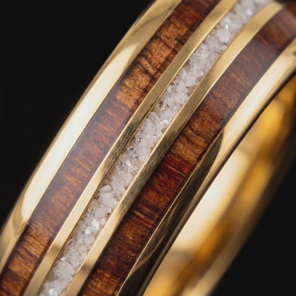 MIKADO — Ring aus zerstoßenem Perlmutt & Koa-Holz